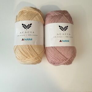 Hobbii Acacia Yarn 2 Skeins Cotton Acrylic Blend Pink Yellow DK Light 100g Each